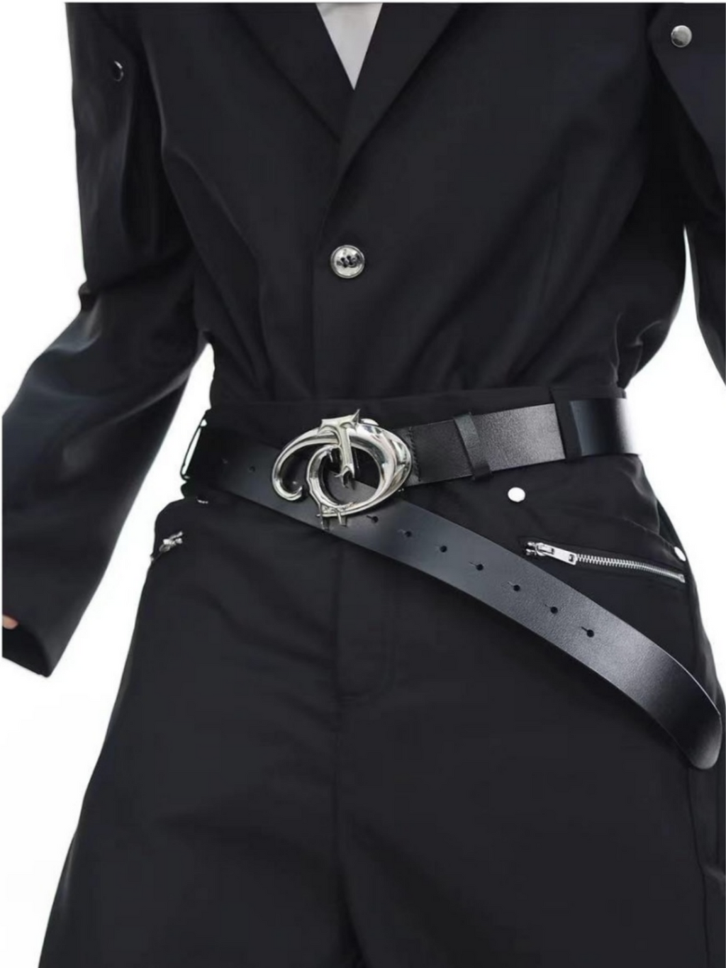 Argue Culture Avant-Garde Irregular Metal Logo Leather Waist Belt