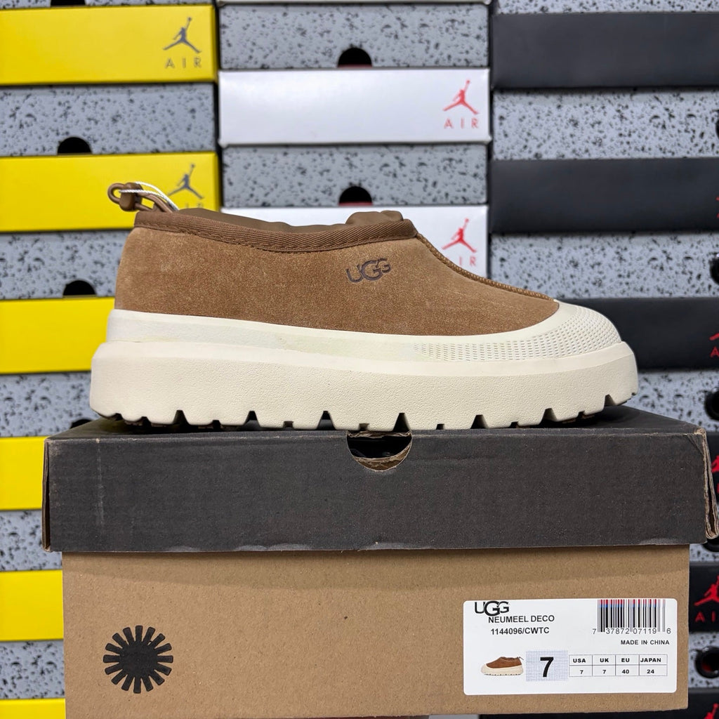 UGG Neumeel Deco Slip-On – Suede Moccasin Sneaker with Cream Lug Sole & Drawstring Collar in Chestnut