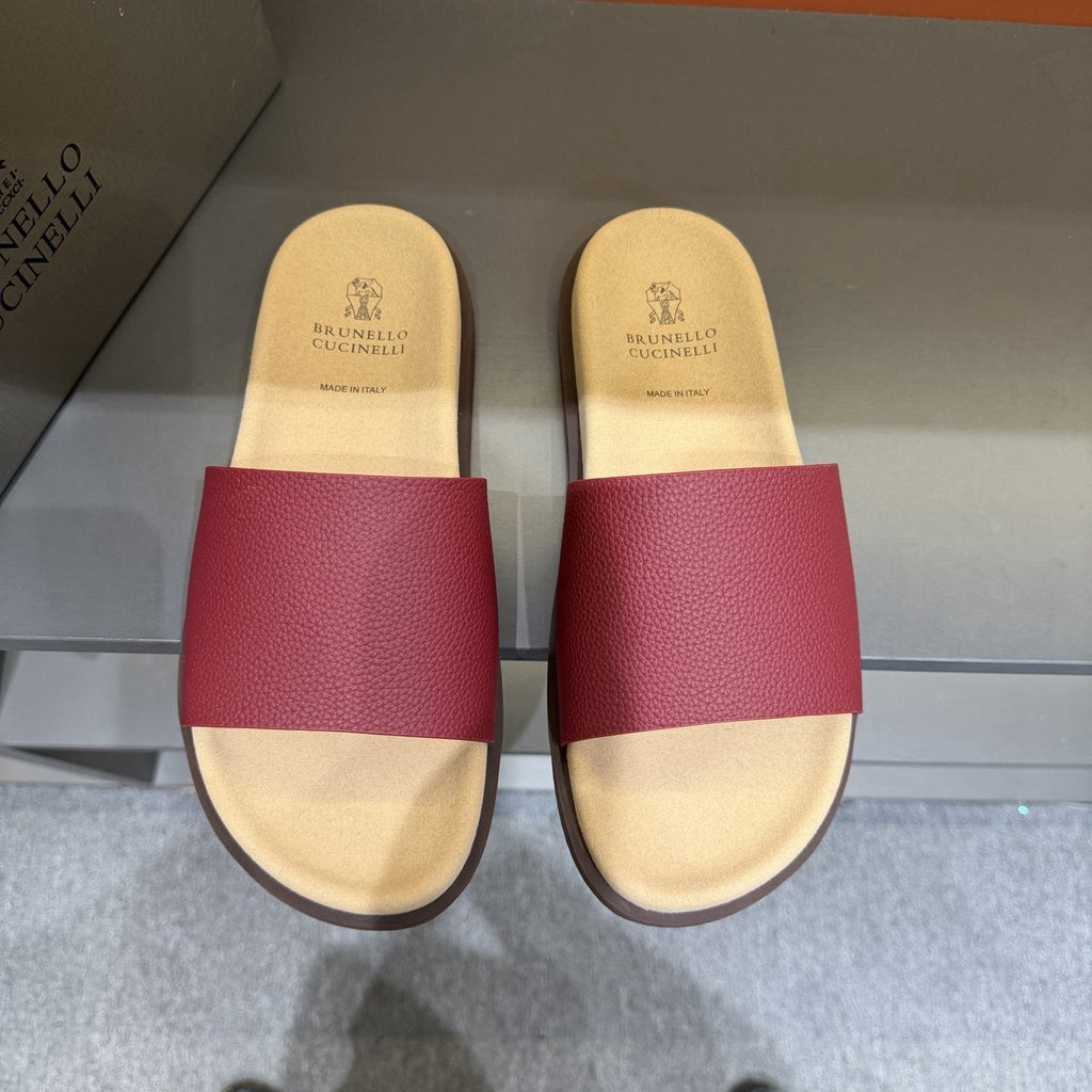 Brunello Cucinelli Men's Wide-Strap Slide Sandals - Light-Toned Footbed