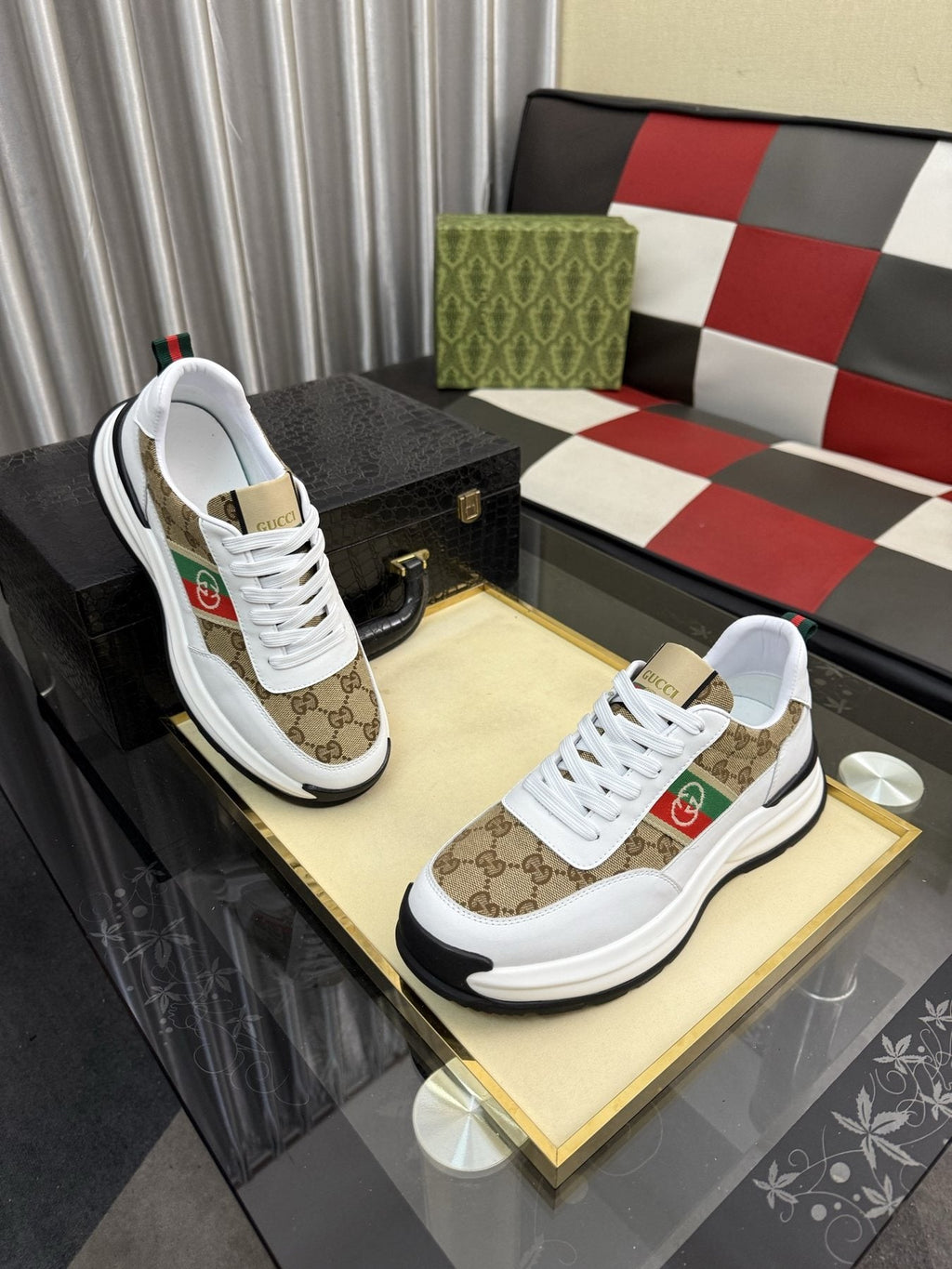 Gucci Men's Monogram Stripe Low-Top Sneakers - Layered Rubber Sole