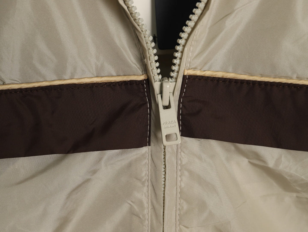 Prada Logo-Detail Colorblock Zip Jacket - Beige and Brown